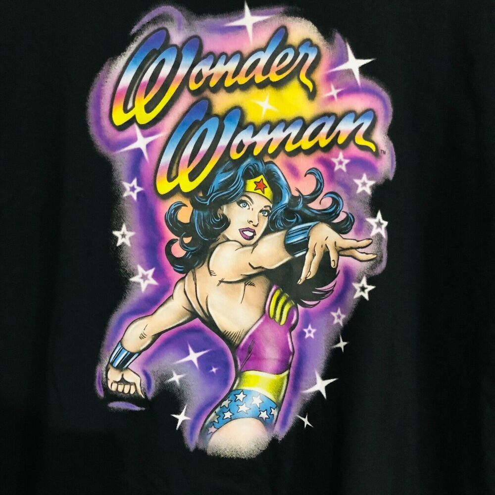 Wonder Woman T-Shirt Short Sleeve Crew Neck Cotton Black Plus Size 1X NEW‎